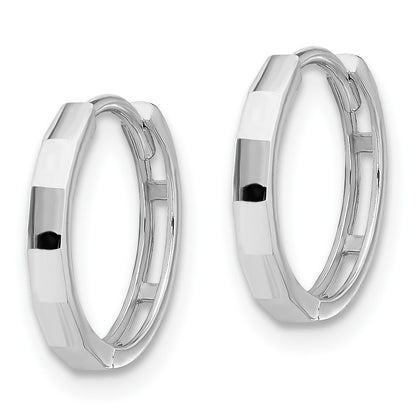 14K White Gold Polished and Diamond-Cut Hinged Hoop Earrings