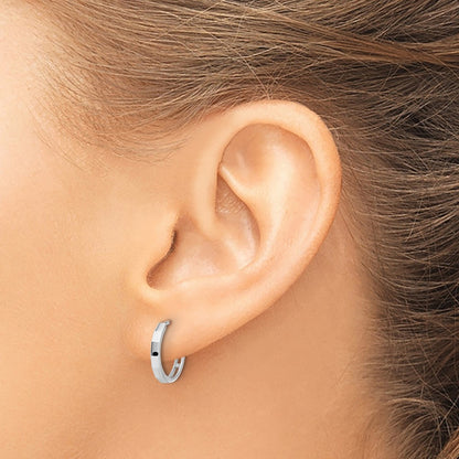 14K White Gold Polished and Diamond-Cut Hinged Hoop Earrings