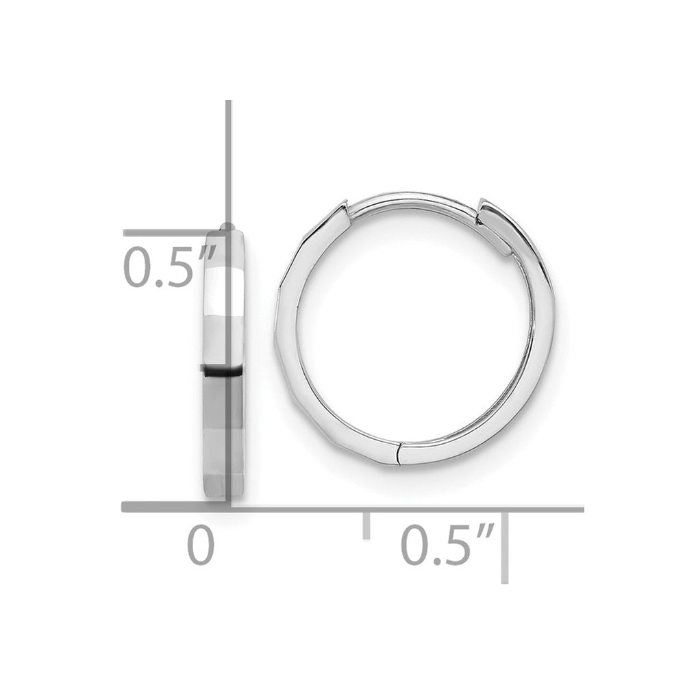 14K White Gold Polished and Diamond-Cut Hinged Hoop Earrings