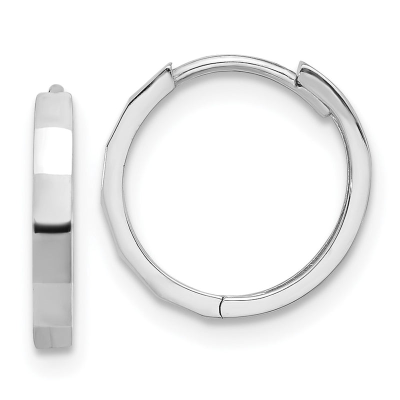 14K White Gold Polished and Diamond-Cut Hinged Hoop Earrings