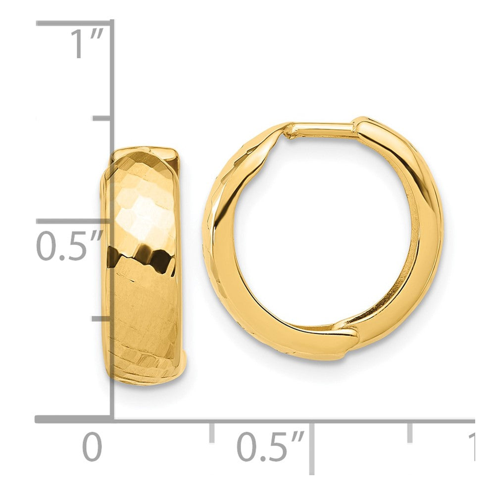 14K Yellow Gold Polished and Diamond-Cut Huggie Hoop Earrings