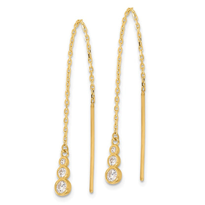 14K Yellow Gold Polished CZ Threader Earrings
