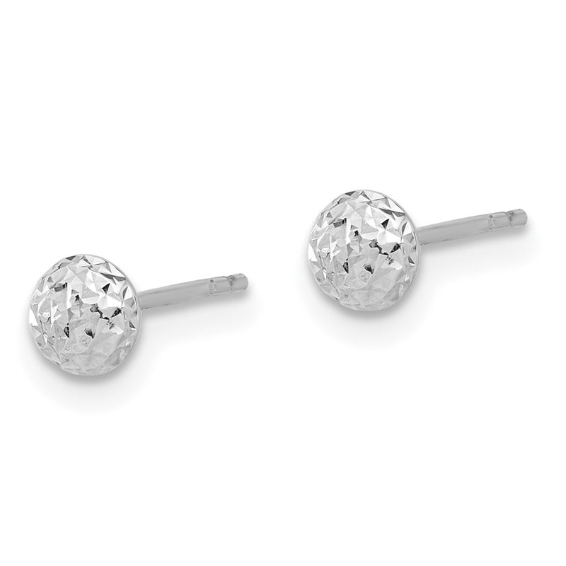 14K White Gold Polished and Diamond-Cut 4.5mm Button Post Earrings