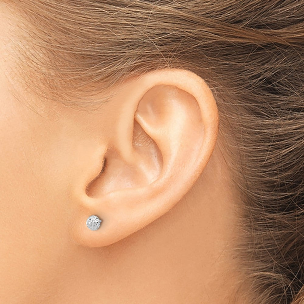 14K White Gold Polished and Diamond-Cut 4.5mm Button Post Earrings