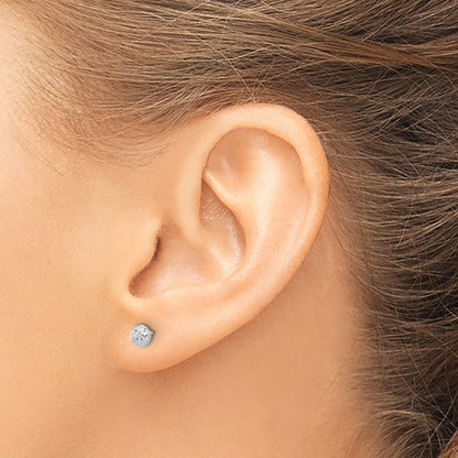 14K White Gold Polished and Diamond-Cut 4.5mm Button Post Earrings