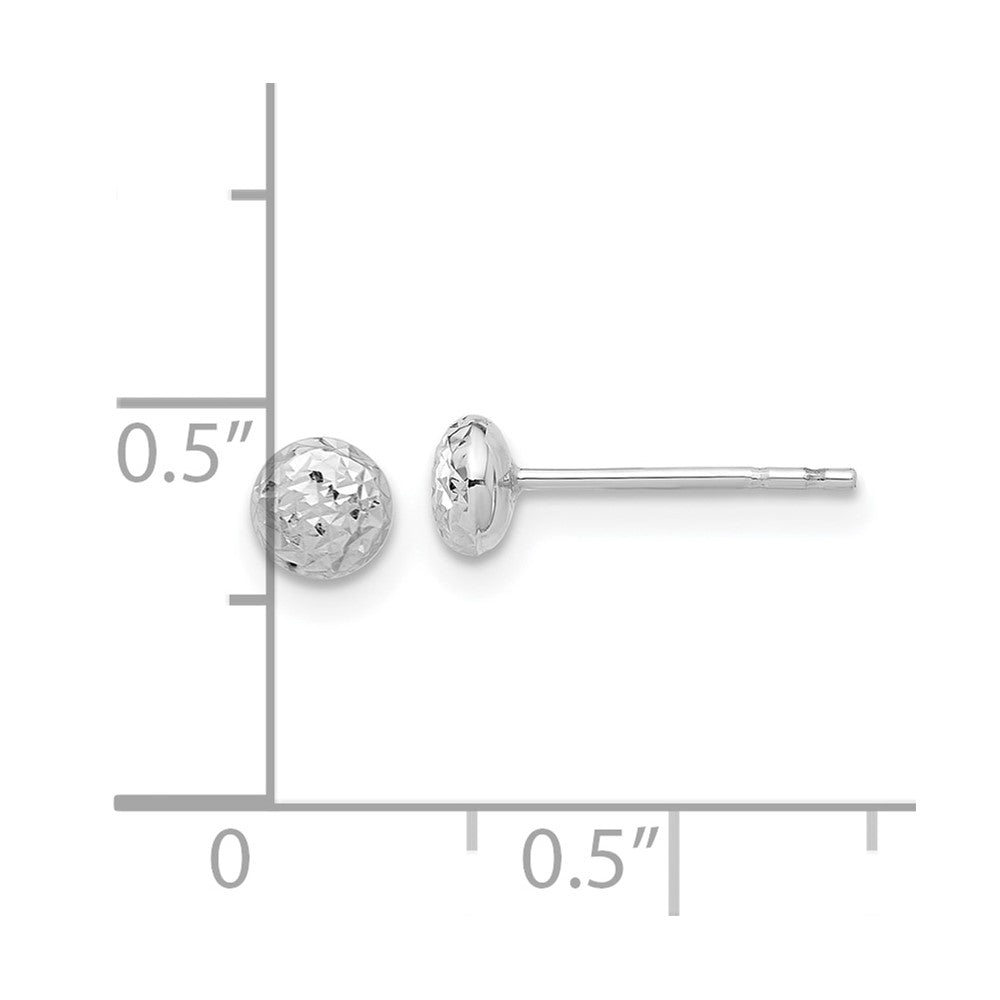 14K White Gold Polished and Diamond-Cut 4.5mm Button Post Earrings