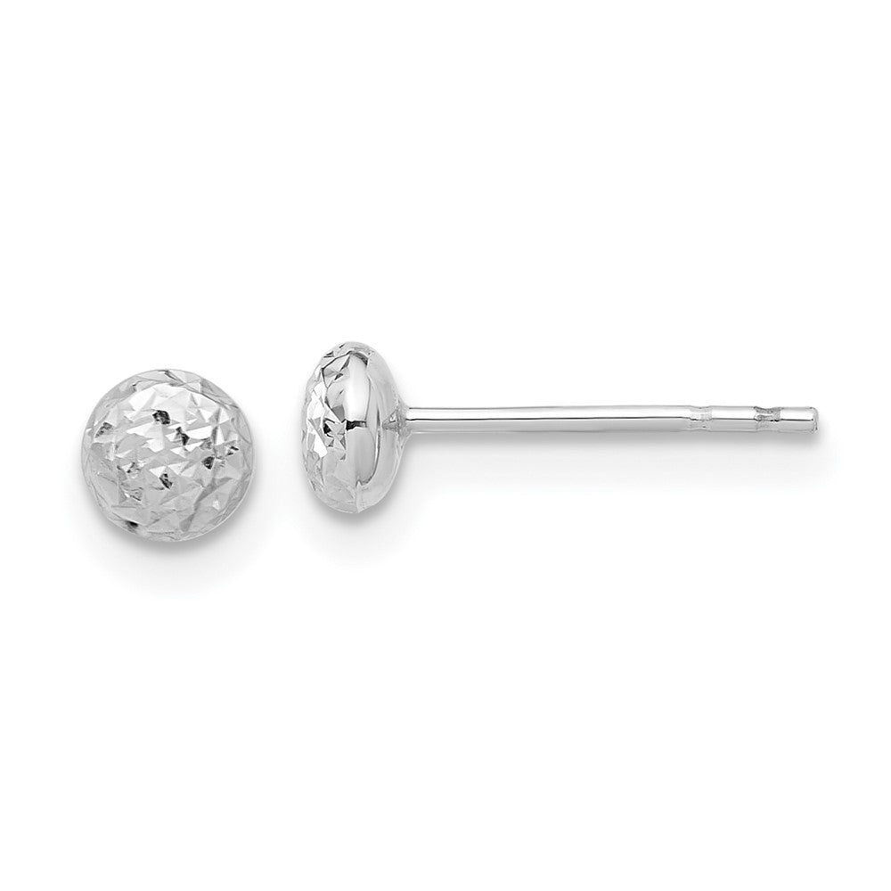 14K White Gold Polished and Diamond-Cut 4.5mm Button Post Earrings