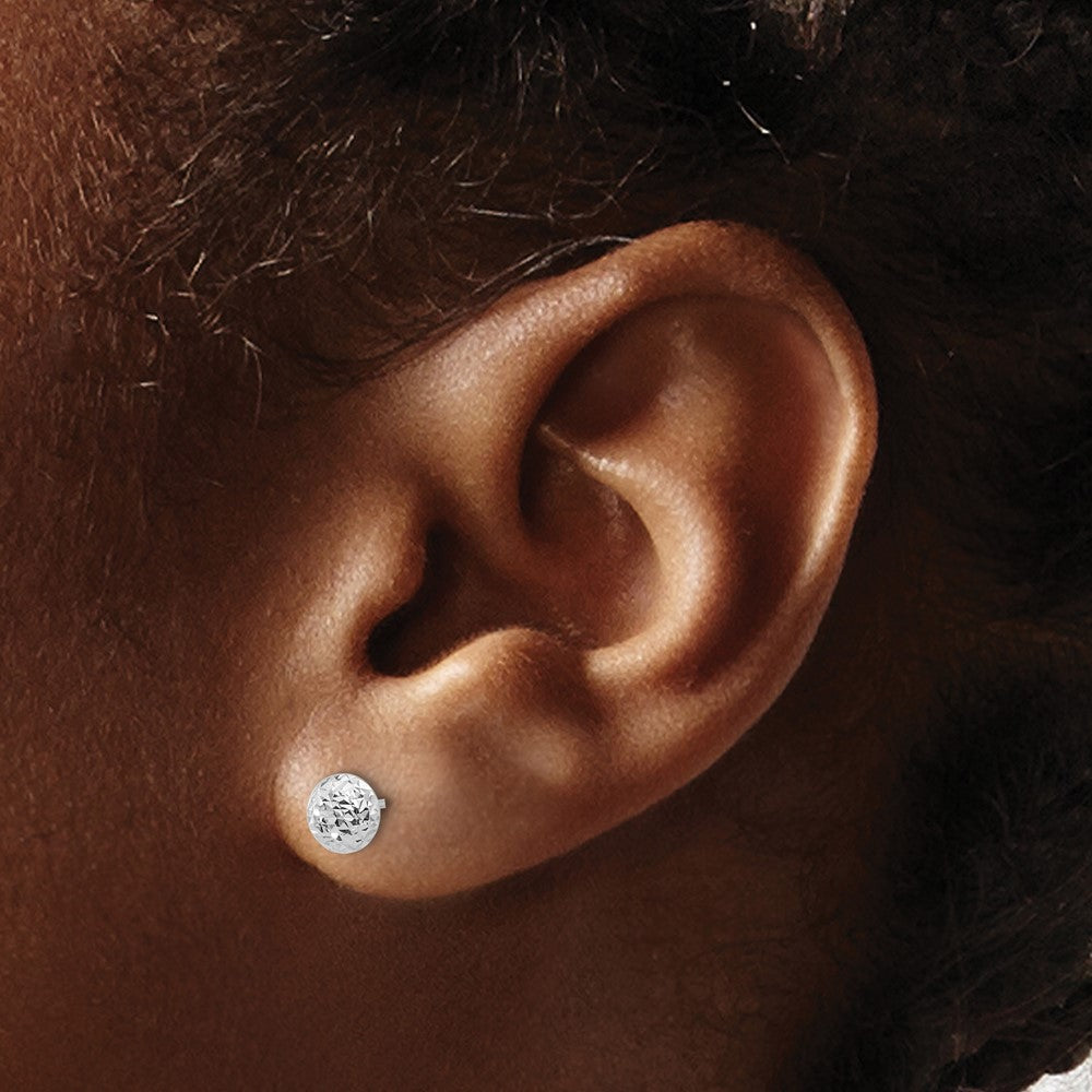 14K White Gold Polished and Diamond-Cut 5.5mm Button Post Earrings