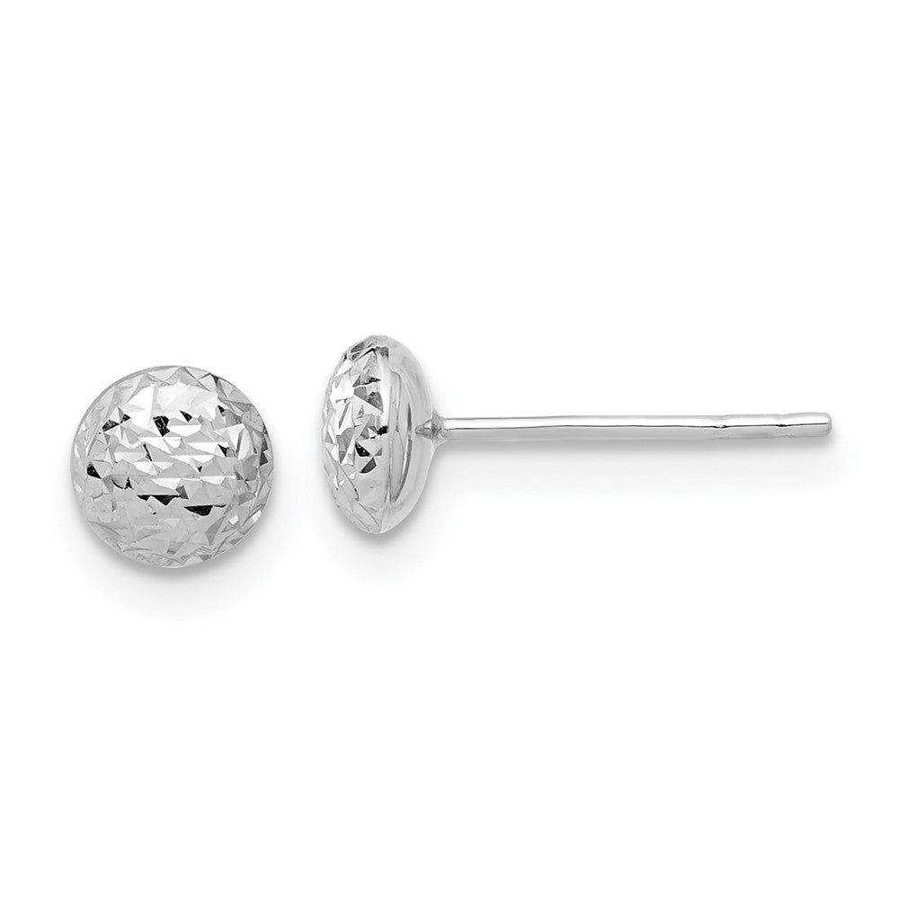 14K White Gold Polished and Diamond-Cut 5.5mm Button Post Earrings