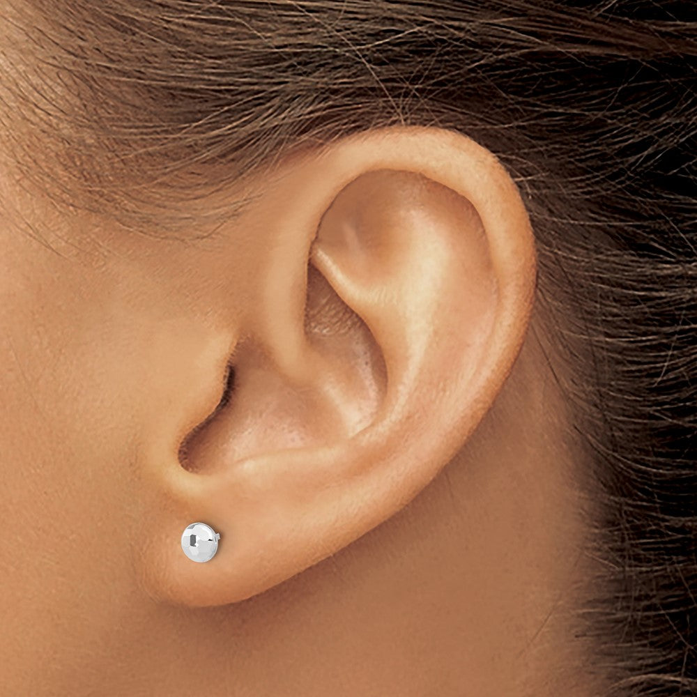 14K White Gold Polished and Diamond-Cut 4.5mm Button Post Earrings