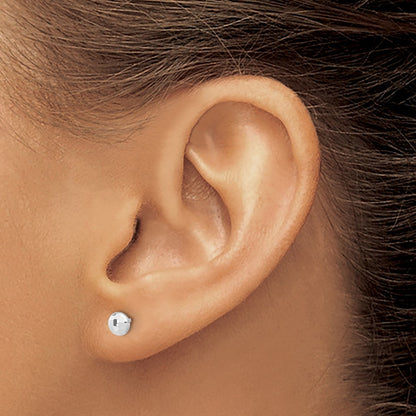 14K White Gold Polished and Diamond-Cut 4.5mm Button Post Earrings