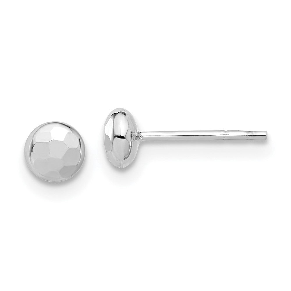 14K White Gold Polished and Diamond-Cut 4.5mm Button Post Earrings