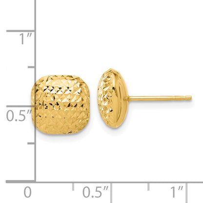 14K Yellow Gold Polished and Diamond-Cut 10mm Puffed Square Post Earrings