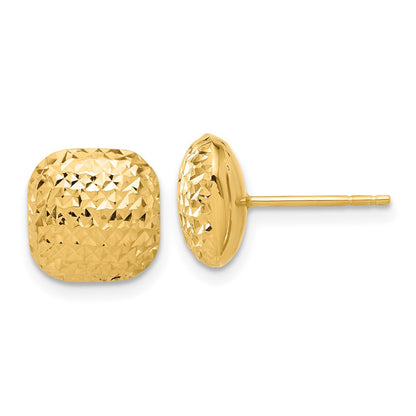 14K Yellow Gold Polished and Diamond-Cut 10mm Puffed Square Post Earrings