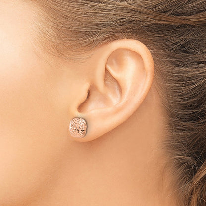 14K Rose Gold Polished Diamond-Cut 10mm Puffed Square Post Earrings