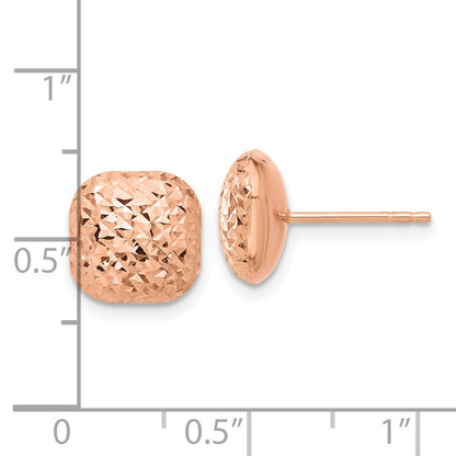14K Rose Gold Polished Diamond-Cut 10mm Puffed Square Post Earrings
