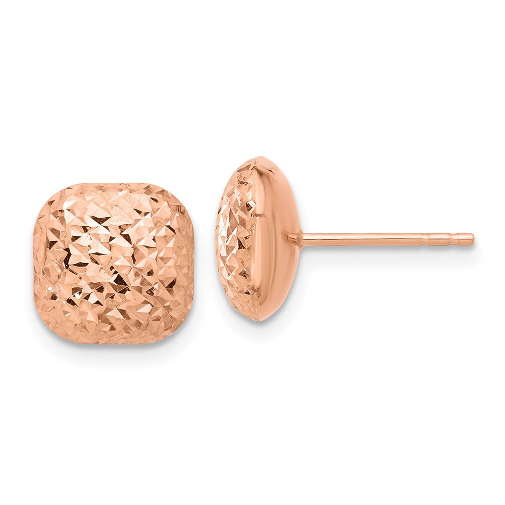 14K Rose Gold Polished Diamond-Cut 10mm Puffed Square Post Earrings