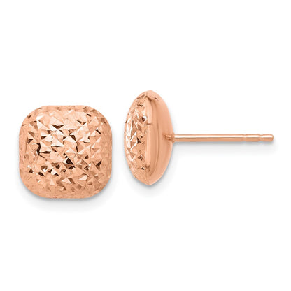 14K Rose Gold Polished Diamond-Cut 10mm Puffed Square Post Earrings