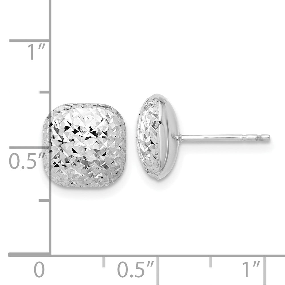 14K White Gold Polished Diamond-Cut 10mm Puffed Square Post Earrings