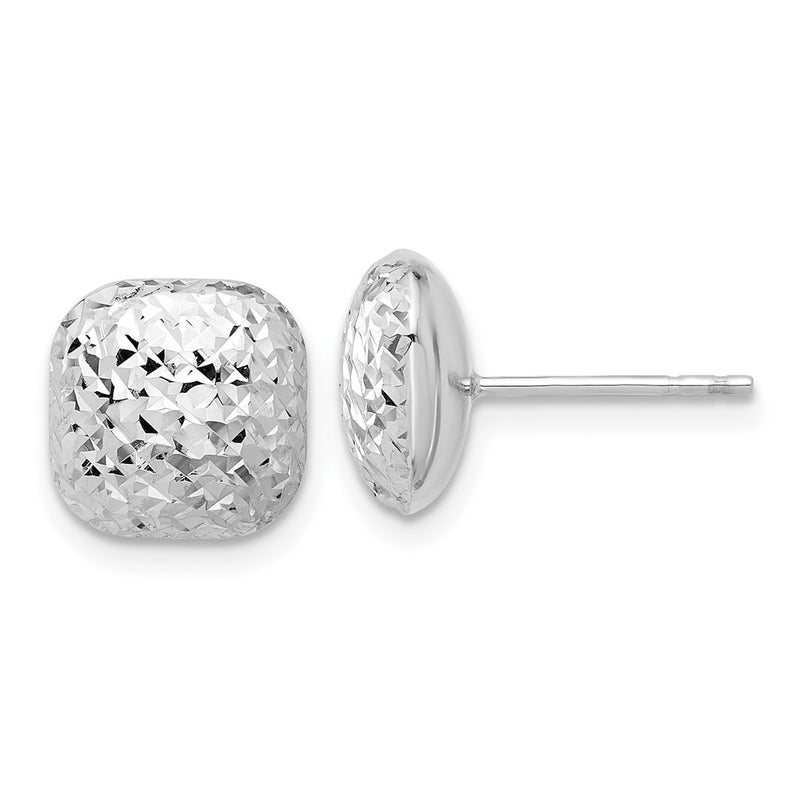 14K White Gold Polished Diamond-Cut 10mm Puffed Square Post Earrings