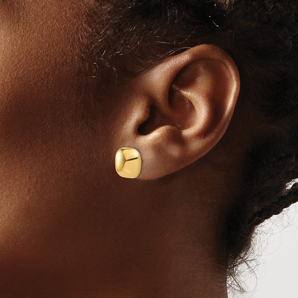 14K Yellow Gold Polished 10mm Puffed Square Post Earrings