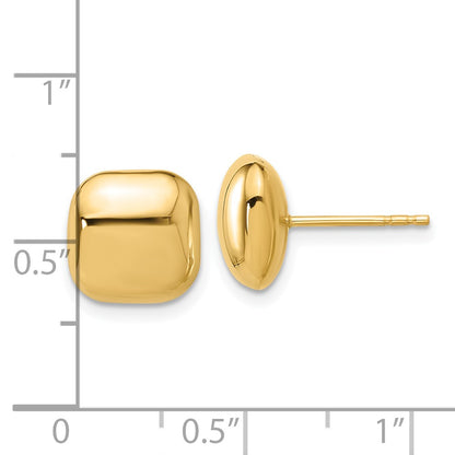 14K Yellow Gold Polished 10mm Puffed Square Post Earrings