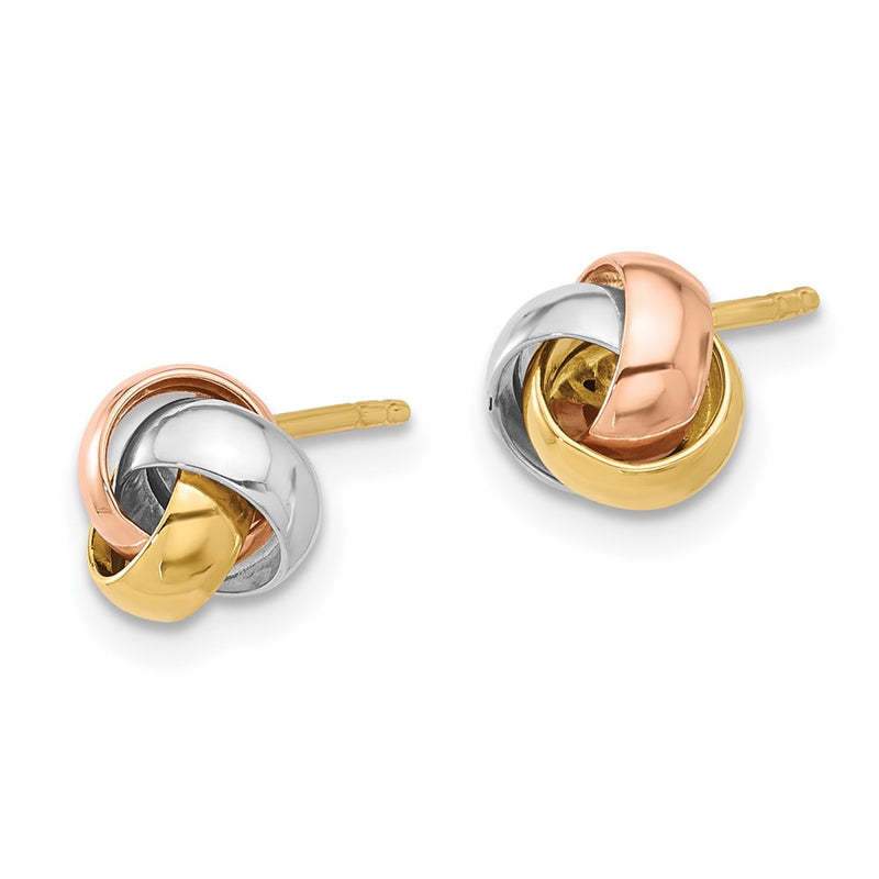 14K Polished Tri-Color Love Knot Post Earrings