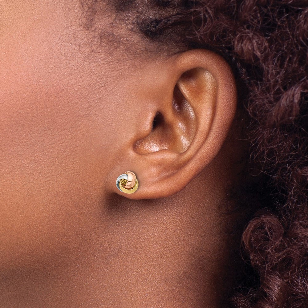 14K Polished Tri-Color Love Knot Post Earrings