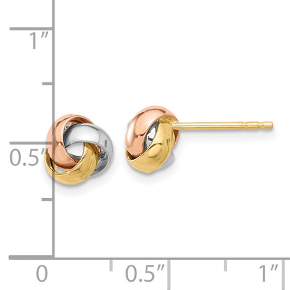14K Polished Tri-Color Love Knot Post Earrings