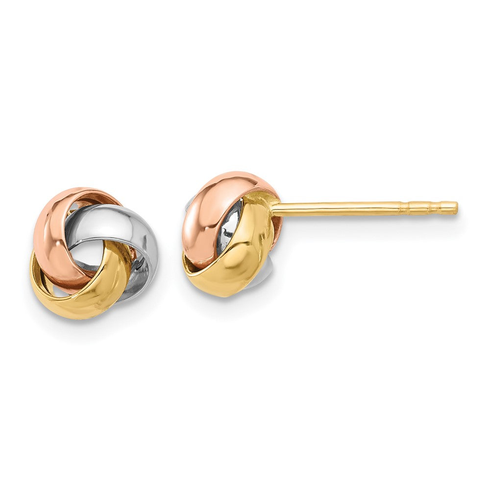 14K Polished Tri-Color Love Knot Post Earrings
