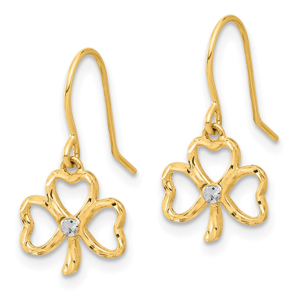 14K Yellow & Rhodium and White Rhodium D/c Clover Dangle Earrings