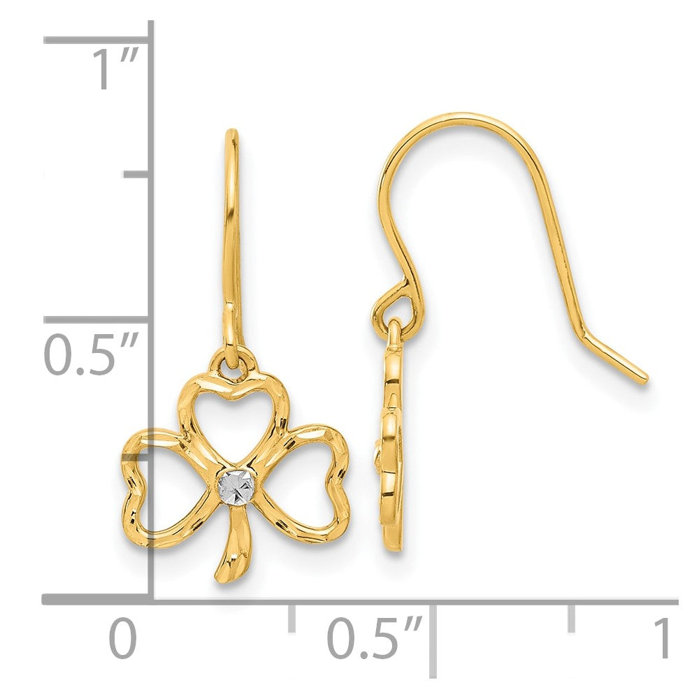 14K Yellow & Rhodium and White Rhodium D/c Clover Dangle Earrings