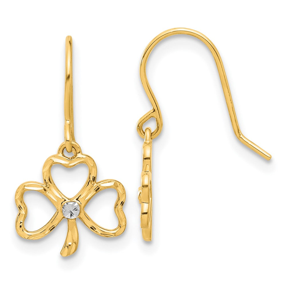 14K Yellow & Rhodium and White Rhodium D/c Clover Dangle Earrings