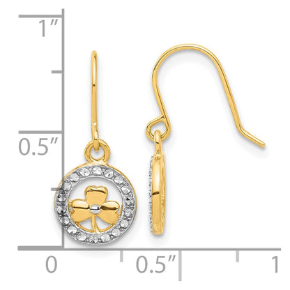 14K Yellow & Rhodium and White Rhodium D/c Clover in Circle Dangle Earrings