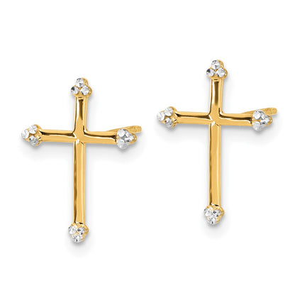 14K Yellow & Rhodium and White Rhodium D/c Cross Post Earrings