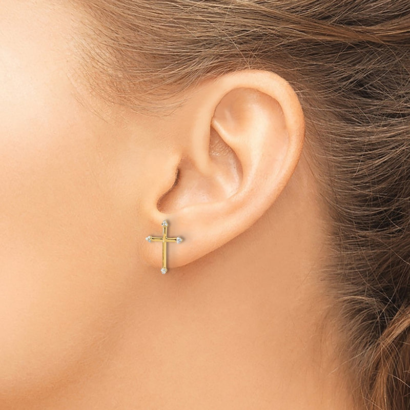 14K Yellow & Rhodium and White Rhodium D/c Cross Post Earrings