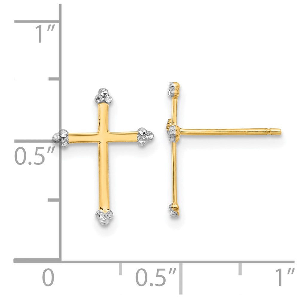 14K Yellow & Rhodium and White Rhodium D/c Cross Post Earrings
