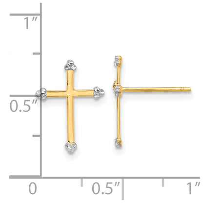 14K Yellow & Rhodium and White Rhodium D/c Cross Post Earrings
