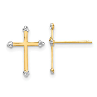 14K Yellow & Rhodium and White Rhodium D/c Cross Post Earrings
