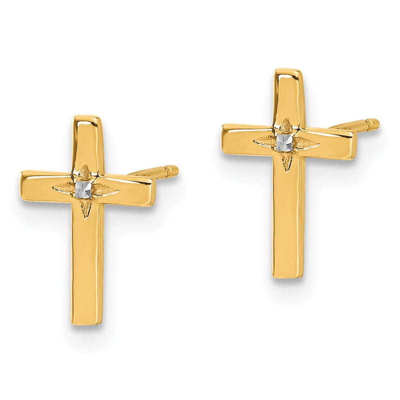 14K Yellow & Rhodium and White Rhodium Cross Post Earrings