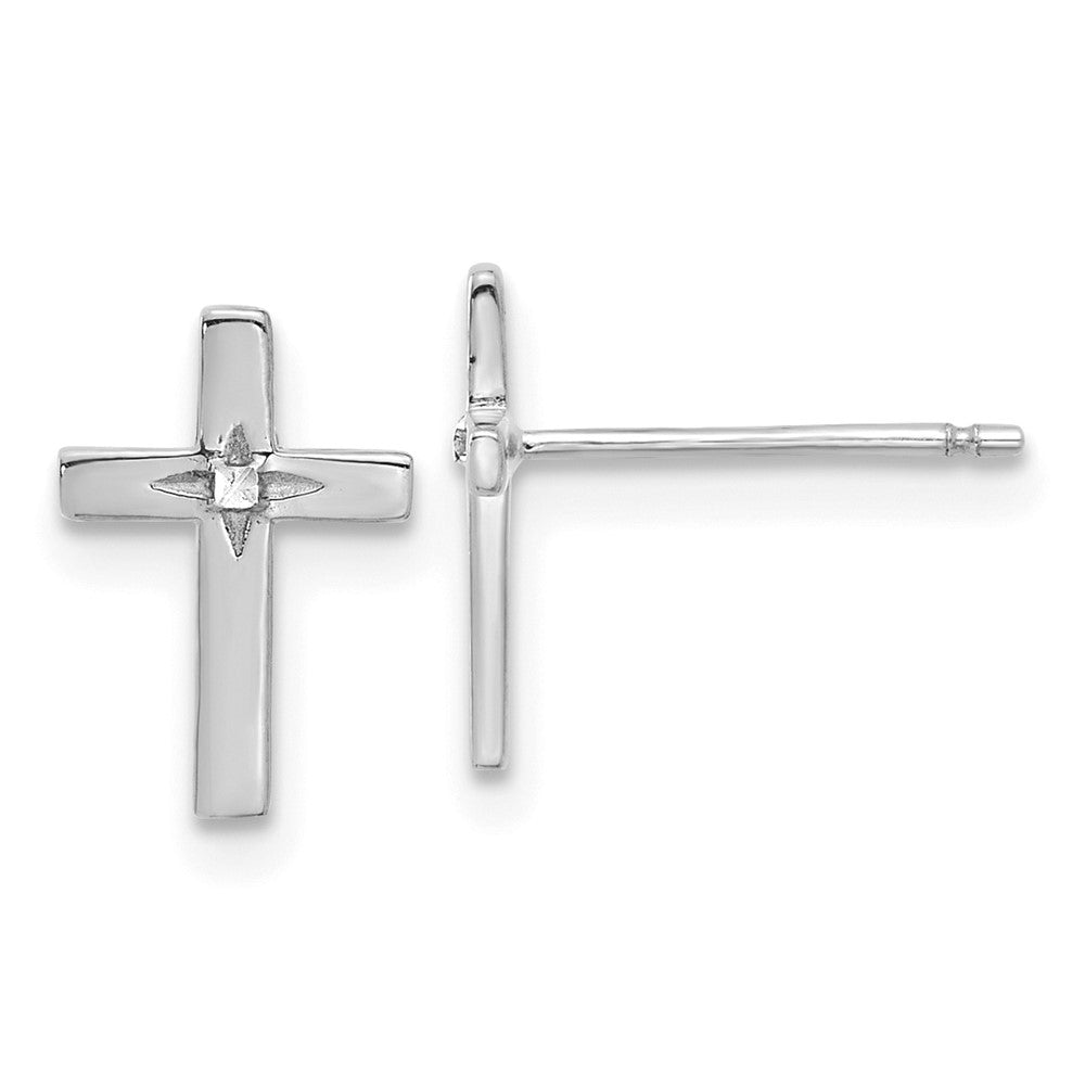 14K White Gold Cross Post Earrings