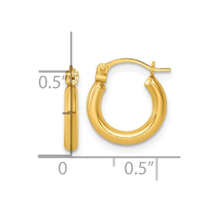 14K Yellow Gold Polished 2mm Hoop Earrings