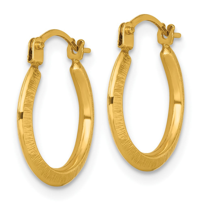 14K Yellow Gold Polished and Textured 1.75mm Hoop Earrings