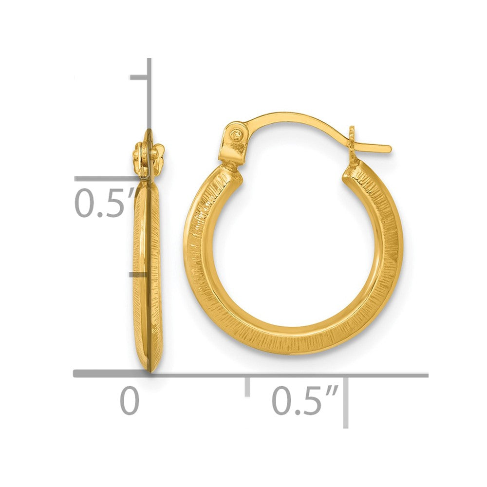 14K Yellow Gold Polished and Textured 1.75mm Hoop Earrings