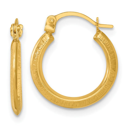 14K Yellow Gold Polished and Textured 1.75mm Hoop Earrings