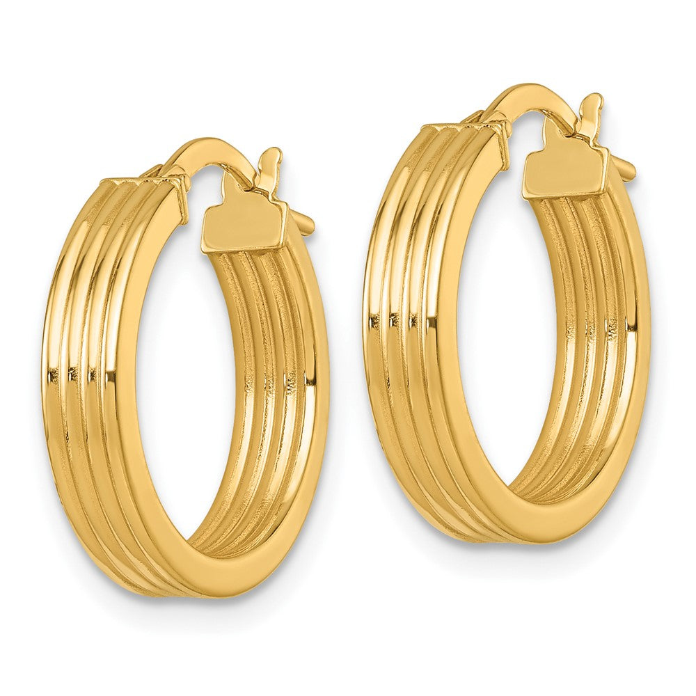 14K Yellow Gold Polished Grooved Hoop Earrings