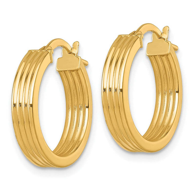 14K Yellow Gold Polished Grooved Hoop Earrings