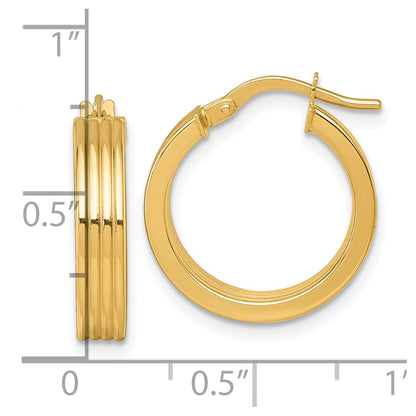 14K Yellow Gold Polished Grooved Hoop Earrings