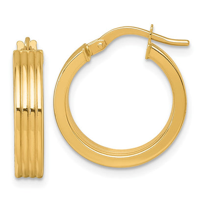 14K Yellow Gold Polished Grooved Hoop Earrings