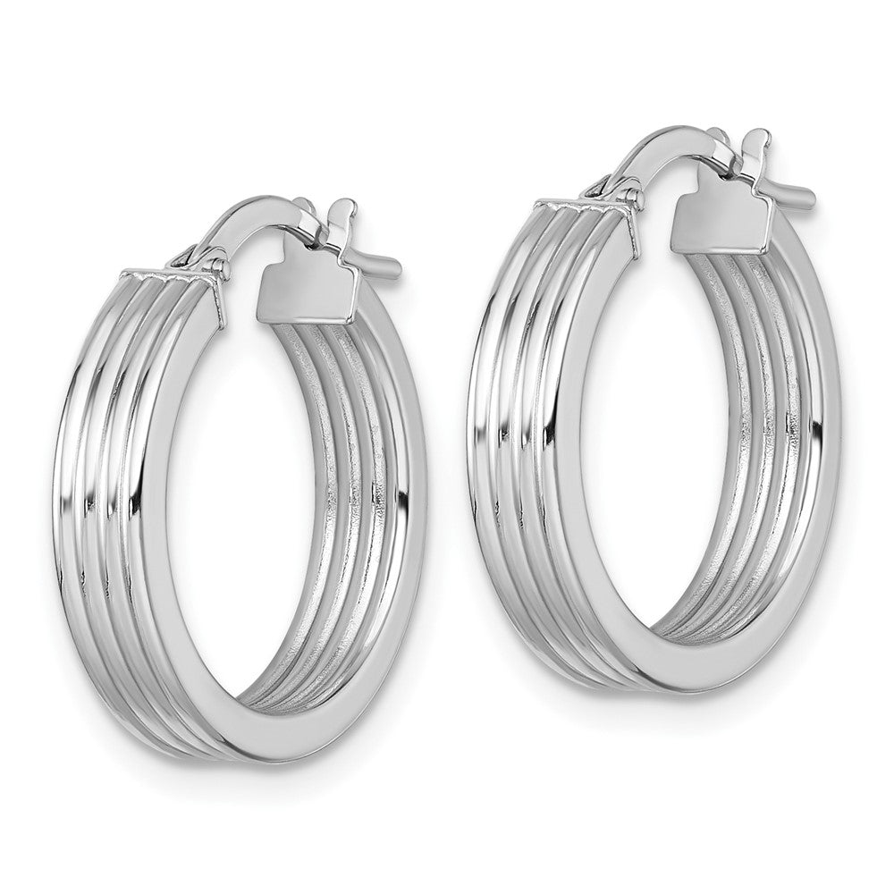 14K White Gold Polished Grooved Hoop Earrings